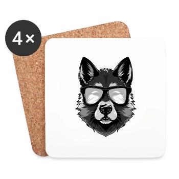 Akita Dog Hipster Cool Party - Coasters (set of 4) - white - Front