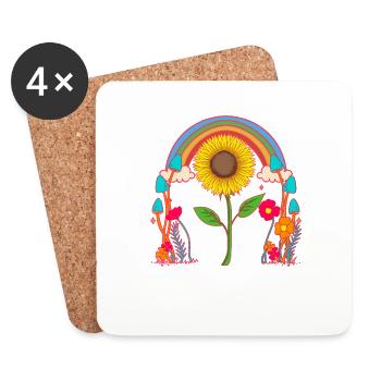 Sonnenblume Natur Blume Regenbogen - Untersetzer (4er-Set) - Weiß - Vorne