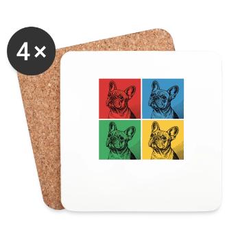Bouledogue français Pop Art Design - Dessous de verre (lot de 4) - blanc - Devant