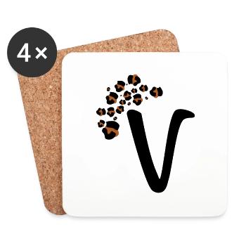 Lettre v motifs léopard - Dessous de verre (lot de 4) - blanc - Devant