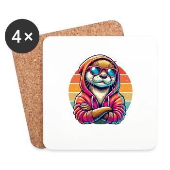 Otter Hoodie Lunettes de soleil HipHop Street Art - Dessous de verre (lot de 4) - blanc - Devant