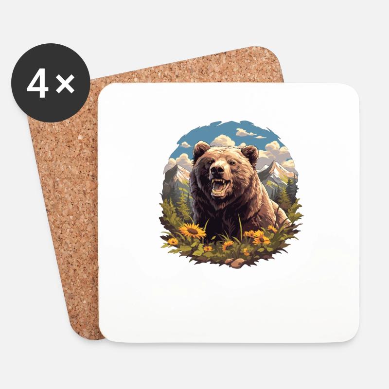 Grizzlis Ours grizzly - Dessous de verre (lot de 4) - blanc