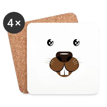 Conception mignonne de visage de castor - Dessous de verre (lot de 4) - blanc - Devant