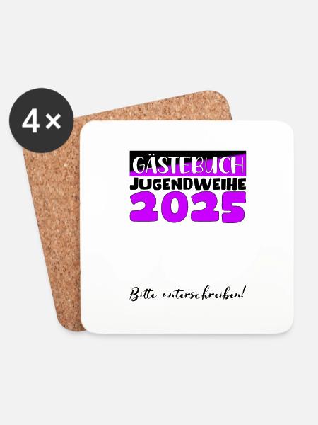 Jugendweihe 2025 Gästebuch Geschenk Mädchen Jungen - Untersetzer (4er-Set) - Weiß