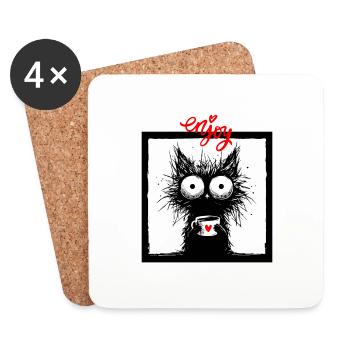 Katze Kaffee Kaffeetrinker Katzenmama Lustig Miau - Untersetzer (4er-Set) - Weiß - Vorne