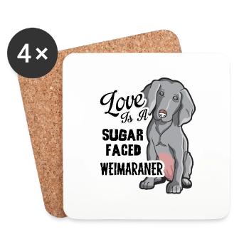 Love is a Sugar Faced Weimaraner - Coasters (set of 4) - white - Front