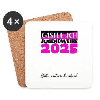 Jugendweihe 2025 Livre d’or Cadeau Filles Garçons - Dessous de verre (lot de 4) - blanc - Devant