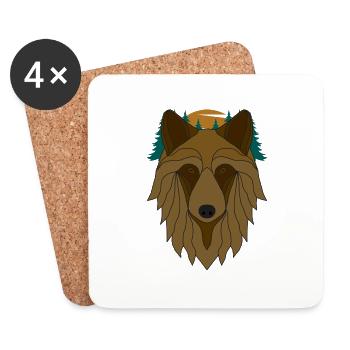 Tête de chien - forêt en arrière-plan - Dessous de verre (lot de 4) - blanc - Devant