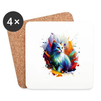 Chats colorés Oeuvre - Dessous de verre (lot de 4) - blanc - Devant