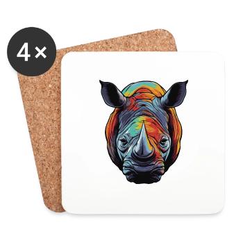 Portrait de rhinocéros - Dessous de verre (lot de 4) - blanc - Devant