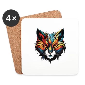 Tête de portrait de chat - Dessous de verre (lot de 4) - blanc - Devant