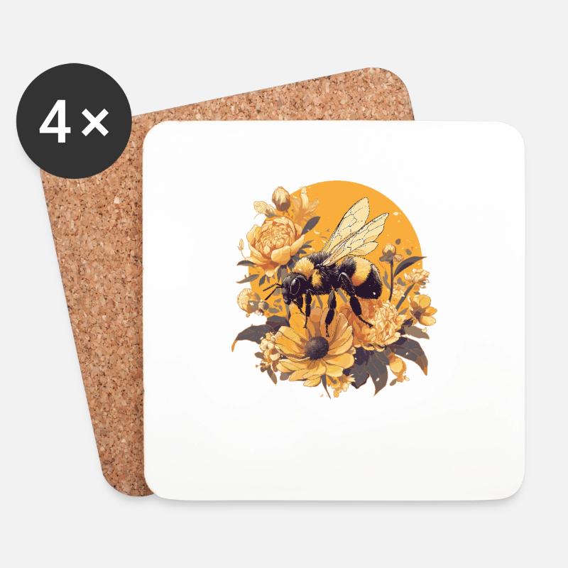Bienen Biene - Untersetzer (4er-Set) - Weiß