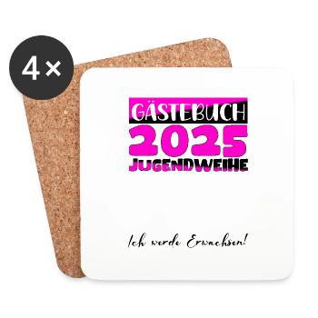 Jugendweihe 2025 Gästebuch Geschenk Mädchen Jungen - Untersetzer (4er-Set) - Weiß - Vorne