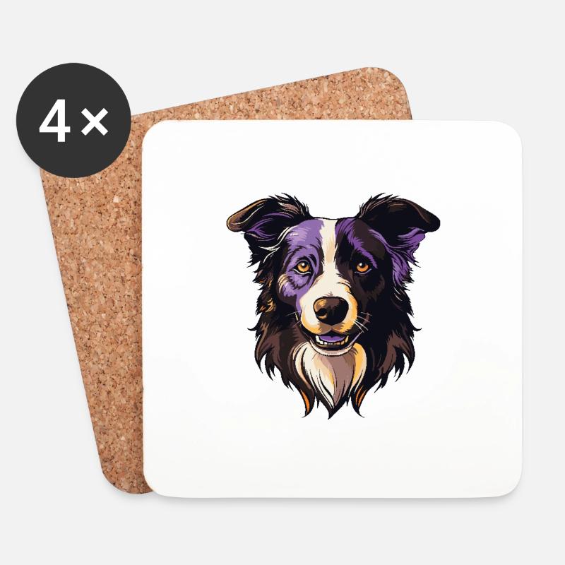 Border Collie Hund Porträt - Untersetzer (4er-Set) - Weiß