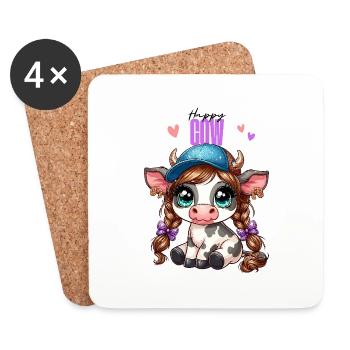 Kuh Kalb Niedlich Basketballkappe Glitzer Anime - Untersetzer (4er-Set) - Weiß - Vorne