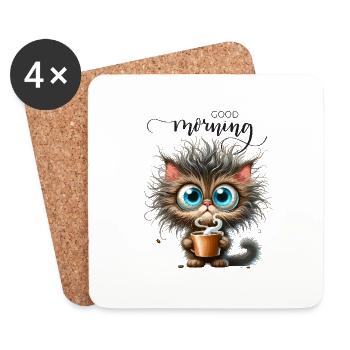 Katze Kaffee Koffein Kollege Büro Frühstück Miau - Untersetzer (4er-Set) - Weiß - Vorne