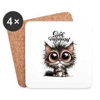 Chat Café Caféine Tasse à café Matin Grouch Sweet - Dessous de verre (lot de 4) - blanc - Devant
