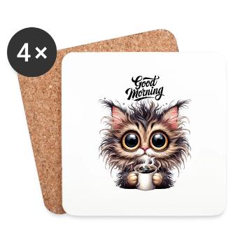 Cat Coffee Good Morning Office Morning Grouch Funny - Coasters (set of 4) - white - Front