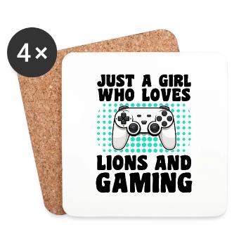 Gamer et Lions : Jeux Vidéo et Force Sauvage - Dessous de verre (lot de 4) - blanc - Devant