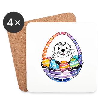 Loutre Aquarelle de Pâques - Dessous de verre (lot de 4) - blanc - Devant