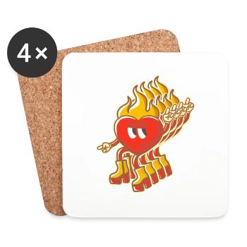 Mehrdimensionales Retro Flammendes Herz Maskottchen - Untersetzer (4er-Set) - Weiß - Vorne