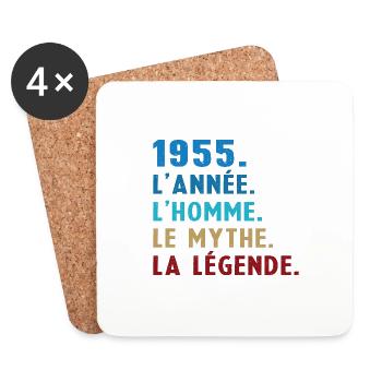 1955 Année Homme Mythe Légende - Dessous de verre (lot de 4) - blanc - Devant