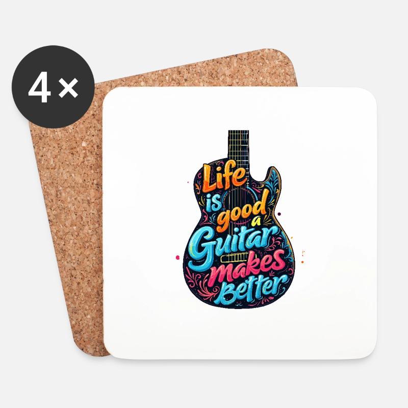Life is Good Guitar makes it Better - Untersetzer (4er-Set) - Weiß