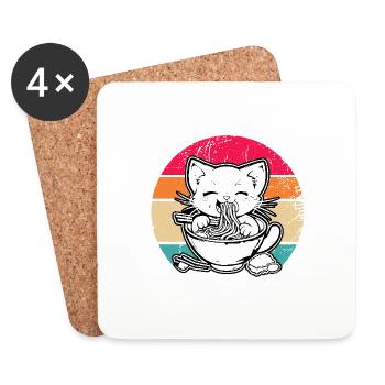 Anime Ramen Nourriture Drôle Cadeau Design - Dessous de verre (lot de 4) - blanc - Devant