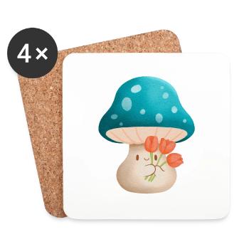 cute murshoom holding flowers - Coasters (set of 4) - white - Front
