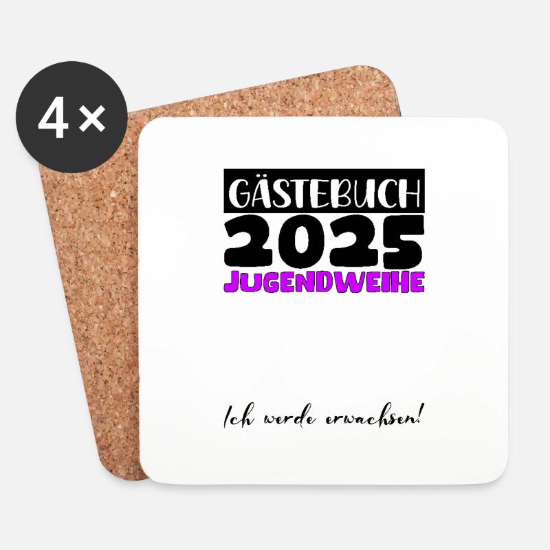 Jugendweihe 2025 Gästebuch Geschenk Mädchen Jungen - Untersetzer (4er-Set) - Weiß