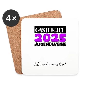 Jugendweihe 2025 Gästebuch Geschenk Mädchen Jungen - Untersetzer (4er-Set) - Weiß - Vorne