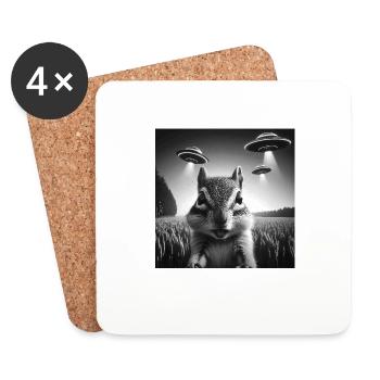 Chipmunk Funny Graphic Selfie with UFOs Weird Alie - Coasters (set of 4) - white - Front