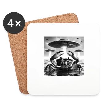 Crab Marine Funny Graphic Selfie with UFOs Weird A - Coasters (set of 4) - white - Front