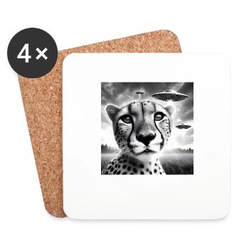 Guépard Funny Graphic Selfie avec des OVNI Étrange Alien - Dessous de verre (lot de 4) - blanc - Devant
