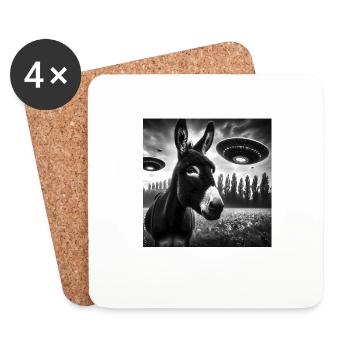 Donkey mule Funny Graphic Selfie with UFOs Weird A - Coasters (set of 4) - white - Front