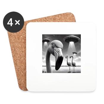 Flamingo Sci-fi Funny Graphic Selfie with UFOs Wei - Coasters (set of 4) - white - Front