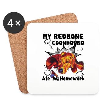 Redbone Coonhound Ate My Homework - Coasters (set of 4) - white - Front