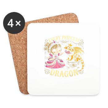 Jede Prinzessin braucht einen Drachen - Untersetzer (4er-Set) - Weiß - Vorne