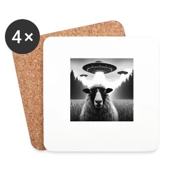 Sheep ram, lamb Funny Graphic Selfie with UFOs Wei - Untersetzer (4er-Set) - Weiß - Vorne