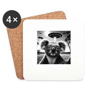 Koala kaola Funny Graphic Selfie with UFOs Weird A - Coasters (set of 4) - white - Front