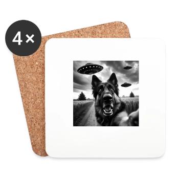 Berger allemand Drôle GSP Selfie avec des OVNI Bizarre A - Dessous de verre (lot de 4) - blanc - Devant