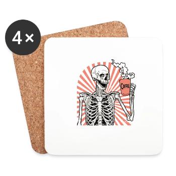 Skeleton Men Coffee Staying Alive - Coasters (set of 4) - white - Front