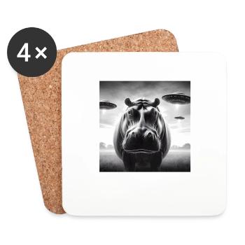 Hippo Sci-fi Funny Graphic Selfie with UFOs Weird - Coasters (set of 4) - white - Front