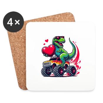Saint-Valentin Dinosaure Coeur Monster Truck Drôle - Dessous de verre (lot de 4) - blanc - Devant