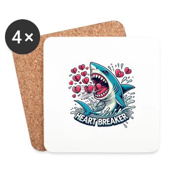 Valentine's Day Shark Diver Holiday Heart Funny Sea - Coasters (set of 4) - white - Front