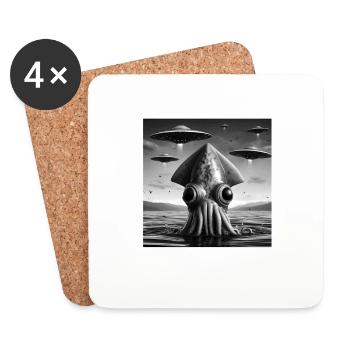 calmar pieuvre graphique drôle selfie avec des ovnis étranges - Dessous de verre (lot de 4) - blanc - Devant
