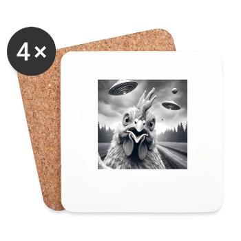 Poulet Coq Drôle Selfie graphique avec OVNI Wei - Dessous de verre (lot de 4) - blanc - Devant