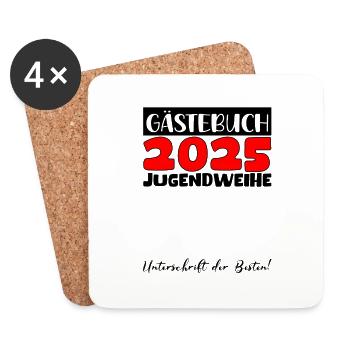Jugendweihe 2025 Livre d’or Cadeau Filles Garçons - Dessous de verre (lot de 4) - blanc - Devant
