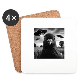 pigeon colombe drôle selfie graphique avec des ovnis étrange a - Dessous de verre (lot de 4) - blanc - Devant