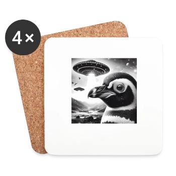 Penguin Sci-Fi Funny Graphic Selfie with UFOs Weir - Untersetzer (4er-Set) - Weiß - Vorne